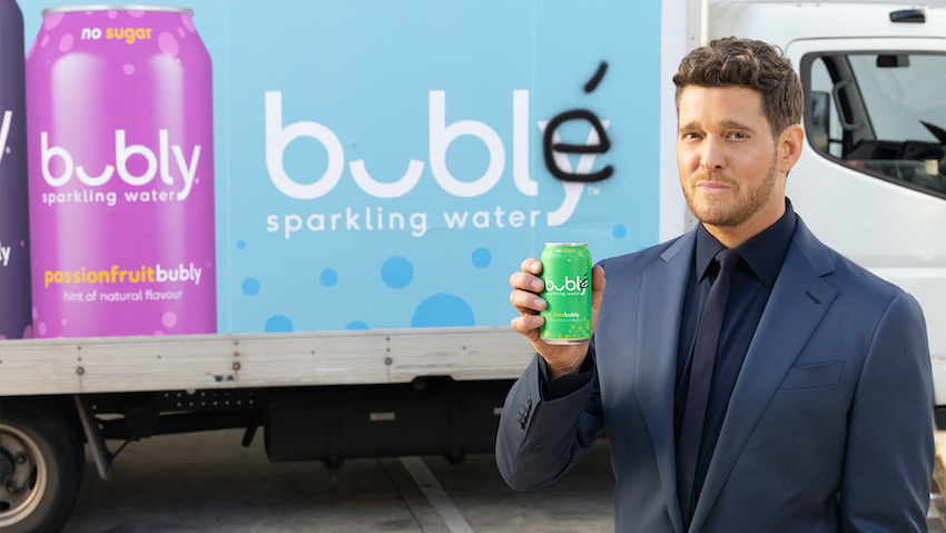 Michael Bublé in sparkling water for defacing cans of bubly in campaign from PepsiCo via Eleven